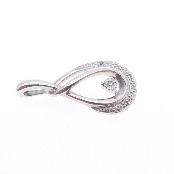 925 Sterling Silver Real Round-Cut Diamond Teardrop Charm Pendant - Picture 6 of 7